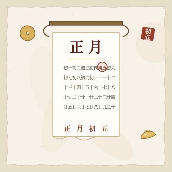春节竖卷正月初五圈朱图