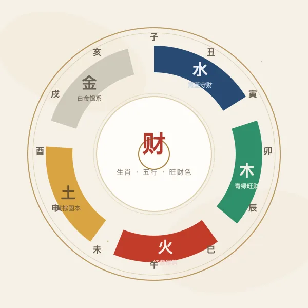 十二生肖财运旺色五行轮盘图