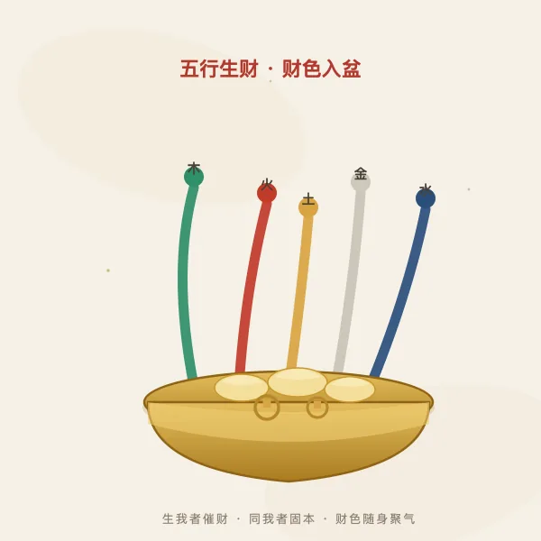 聚宝盆与财色招财概念图