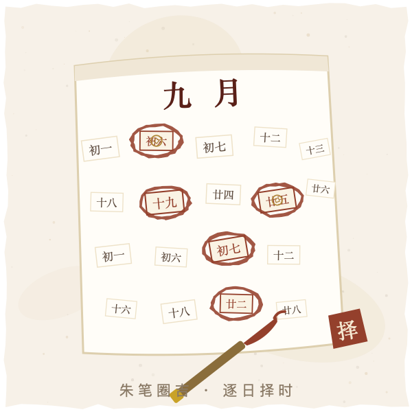 月历朱笔圈吉日择时图